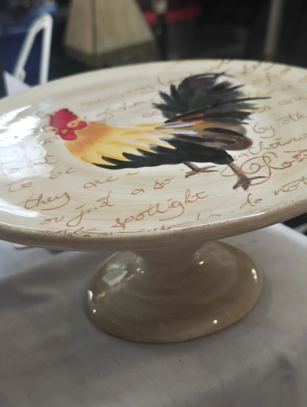 Rooster Pedestal Cake Plate Approximately 9 In Round